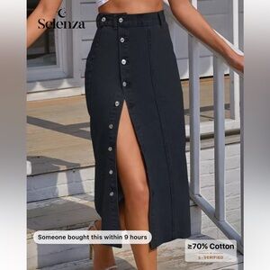 Black and Blue Button-Down Midi Skirt